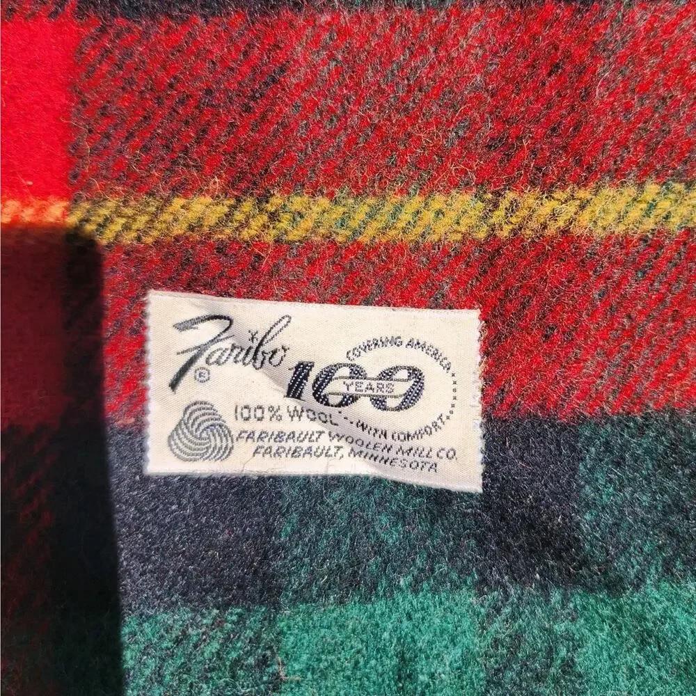 Vintage FARIBO 100% Wool Plaid Throw Blanket 59